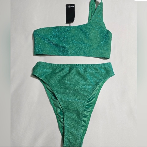 Etam One shoulder green shimmer bikini - Picture 1 of 8